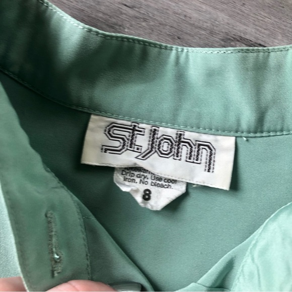 Vintage 70s-80s St. John Seafoam Button Front Long Sleeve Blouse - Picture 9 of 15